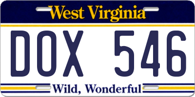 WV license plate DOX546