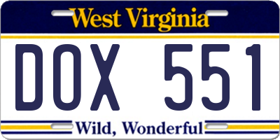WV license plate DOX551