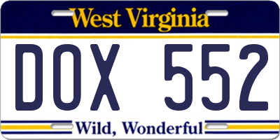WV license plate DOX552