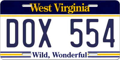WV license plate DOX554