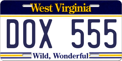 WV license plate DOX555