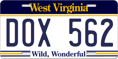 WV license plate DOX562