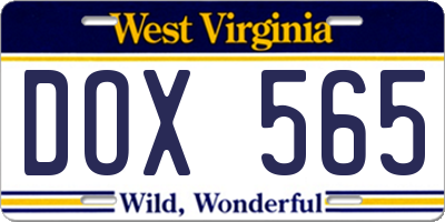 WV license plate DOX565
