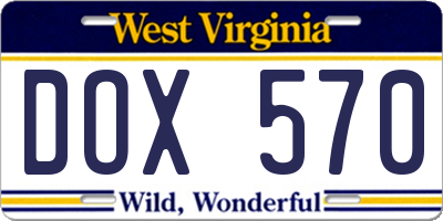 WV license plate DOX570