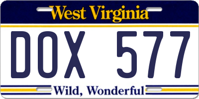 WV license plate DOX577