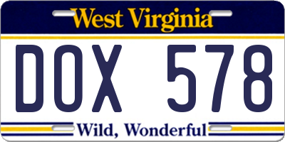 WV license plate DOX578