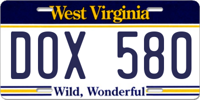 WV license plate DOX580