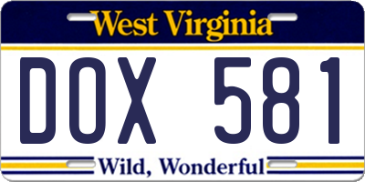 WV license plate DOX581