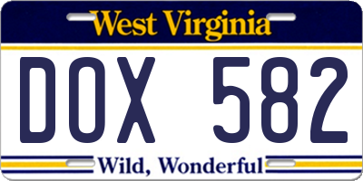 WV license plate DOX582