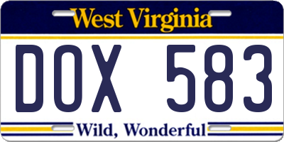 WV license plate DOX583