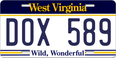WV license plate DOX589
