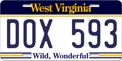 WV license plate DOX593