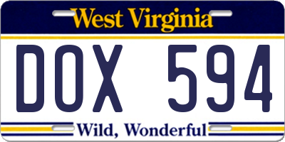 WV license plate DOX594