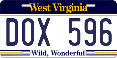 WV license plate DOX596