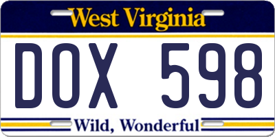WV license plate DOX598