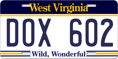 WV license plate DOX602