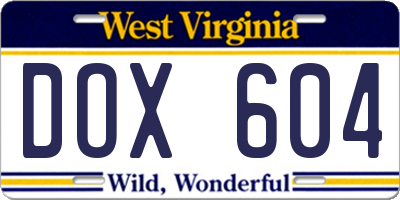 WV license plate DOX604