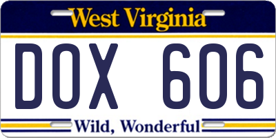 WV license plate DOX606