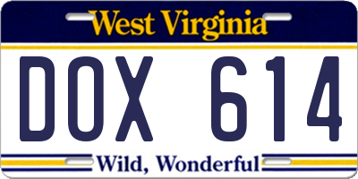WV license plate DOX614
