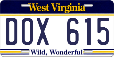 WV license plate DOX615