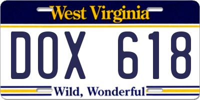 WV license plate DOX618