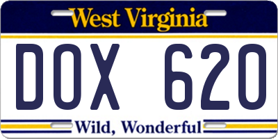 WV license plate DOX620