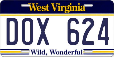 WV license plate DOX624