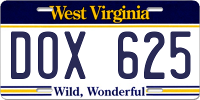 WV license plate DOX625