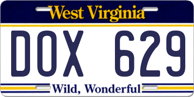 WV license plate DOX629