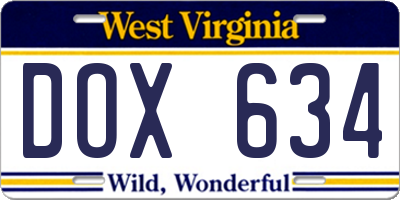 WV license plate DOX634
