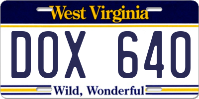 WV license plate DOX640