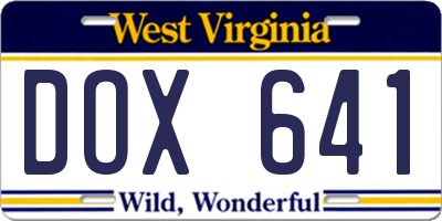 WV license plate DOX641