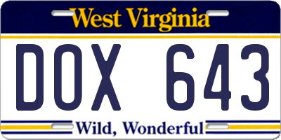 WV license plate DOX643
