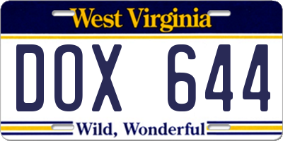 WV license plate DOX644