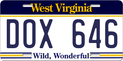 WV license plate DOX646