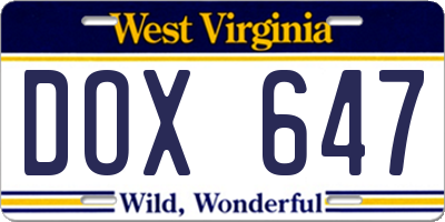 WV license plate DOX647