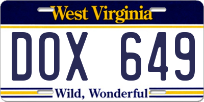 WV license plate DOX649