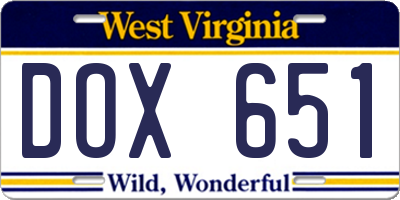 WV license plate DOX651