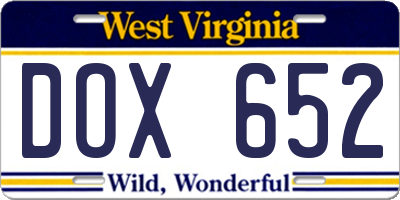 WV license plate DOX652