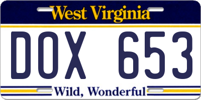 WV license plate DOX653
