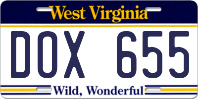 WV license plate DOX655