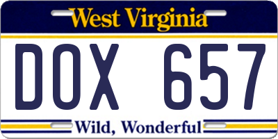 WV license plate DOX657