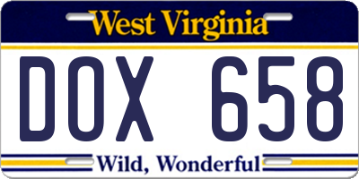 WV license plate DOX658