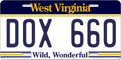 WV license plate DOX660
