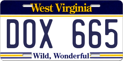 WV license plate DOX665
