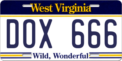 WV license plate DOX666