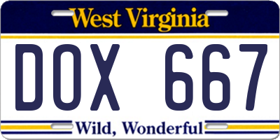 WV license plate DOX667