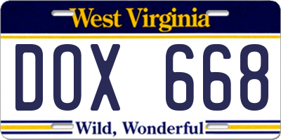 WV license plate DOX668