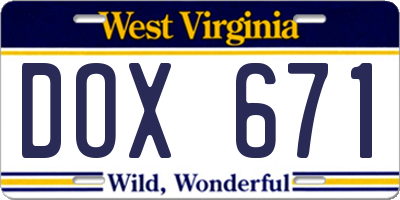 WV license plate DOX671