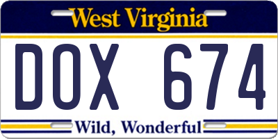 WV license plate DOX674